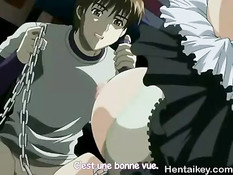 Молодой господин ебёт вибратором и хуем очкастую хентай рабыню