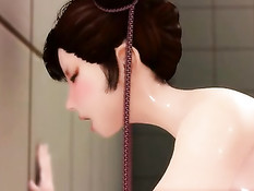 3D девка с большой грудью отсасывает и трахается с чёрным парнем