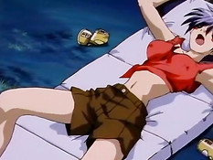 Аниме пара занимается сексом на плывущей лодке под фейерверком