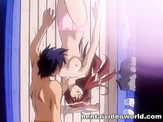 Аниме пара занимается сексом на плывущей лодке под фейерверком