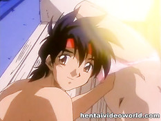 Аниме пара занимается сексом на плывущей лодке под фейерверком