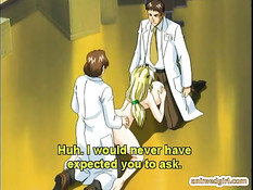 Парни в белых халатах вдвоём отъебали сисястую хентай блондинку