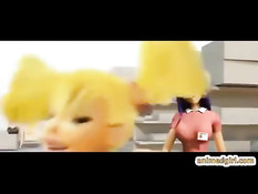 3D блондинка оттрахала новую подружку безремневым страпоном