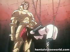 Рыцарь приковал аниме девушку цепями и заставил отсасывать член