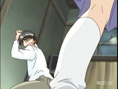 Связанной хентай девчонке приходится отсасывать парнишке член