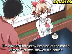 Возбуждённый парень ласкает большую грудь и ебёт хентай девку