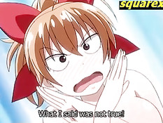 Возбуждённый парень ласкает большую грудь и ебёт хентай девку