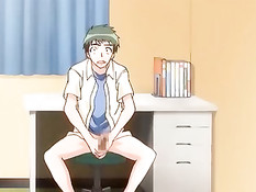 Грудастая хентай тёлка с косой увидела член и захотела его сосать