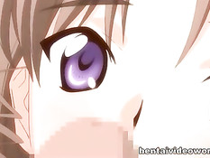 Грудастая хентай тёлка с косой увидела член и захотела его сосать