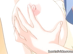 Грудастая хентай тёлка с косой увидела член и захотела его сосать