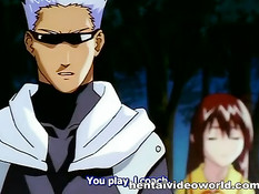 Джентльмен в очках ебёт раком двух похотливых хентай девчонок