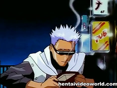 Джентльмен в очках ебёт раком двух похотливых хентай девчонок