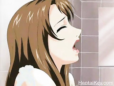 Возбуждённый паренёк оттрахал в душе сисястую хентай женщину