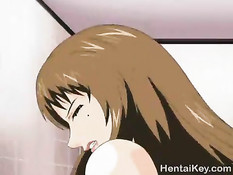 Возбуждённый паренёк оттрахал в душе сисястую хентай женщину