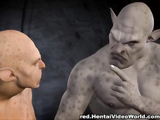 Три похотливых гоблина отодрали и обкончали молодую 3D девушку