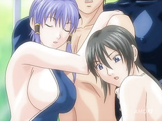 Парнишка занимается сексом с двумя шикарными хентай девушками