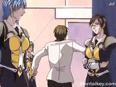 Две грудастые хентай подруги на кровати трахаются с одним парнем