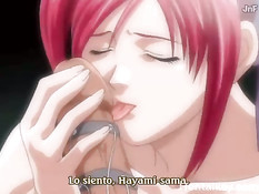 Две грудастые хентай подруги на кровати трахаются с одним парнем