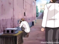 Две грудастые хентай подруги на кровати трахаются с одним парнем