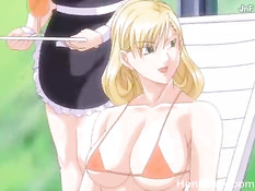 Две грудастые хентай подруги на кровати трахаются с одним парнем