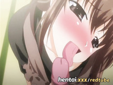 Две хентай девушки сосут парню член и дрочат большими сиськами