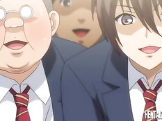 Грудастая хентай девушка занимается сексом с мужиками в автобусе