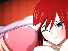 Аниме блондинка и девушка с красными волосами отсасывают член