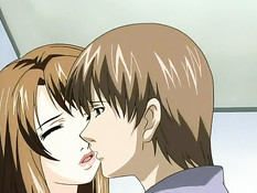 Зашёл в спальню к сисястой хентай женщине и оттрахал на кровати