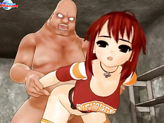 Похотливый монстр вставил свой член в бритую киску хентай девки