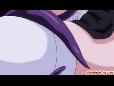 Сисястую аниме девку с синими волосами затрахали злые щупальцы