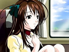 Хентай девчонка без трусиков в поезде трогает член парня ногой