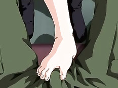 Хентай девчонка без трусиков в поезде трогает член парня ногой