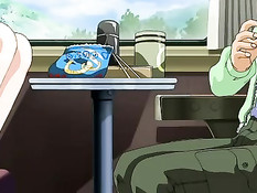 Хентай девчонка без трусиков в поезде трогает член парня ногой