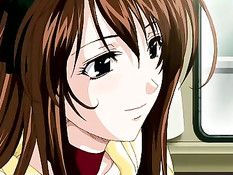 Хентай девчонка без трусиков в поезде трогает член парня ногой