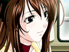 Хентай девчонка без трусиков в поезде трогает член парня ногой