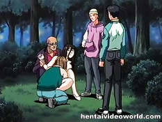 Злые мужики связали и оттрахали в парке сисястую хентай девушку