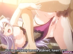 Парень сжимает большие сиськи хентай девки и ебёт в бритую киску