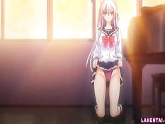 Парень сжимает большие сиськи хентай девки и ебёт в бритую киску