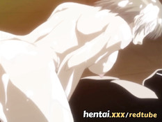 Грудастая хентай девка прыгает на члене и дрочит двум мужчинам