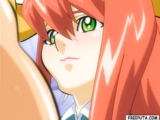 Рыжая хентай девчонка ласкает грудь и киску связанной подружке