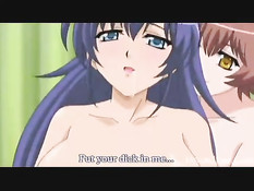 Грудастая хентай девушка трахается с парнем и подружкой в очках