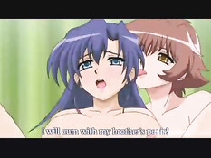 Грудастая хентай девушка трахается с парнем и подружкой в очках