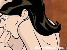 Аниме брюнетка ебётся с мускулистым парнем в гостиничном номере