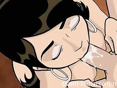 Аниме брюнетка ебётся с мускулистым парнем в гостиничном номере