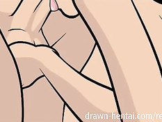 Аниме брюнетка ебётся с мускулистым парнем в гостиничном номере