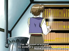 Оттрахал в библиотеке очкастую хентай девку с зелёными волосами