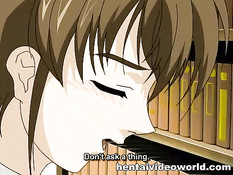 Оттрахал в библиотеке очкастую хентай девку с зелёными волосами