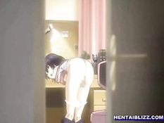 Возбуждённая хентай девчонка ночью мастурбирует киску руками