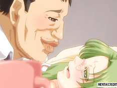 Озабоченный мужик лижет соски хентай девушке и дрочит сиськами