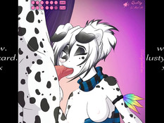 Милая антро фурри девушка с обнажённой грудью отсасывает член